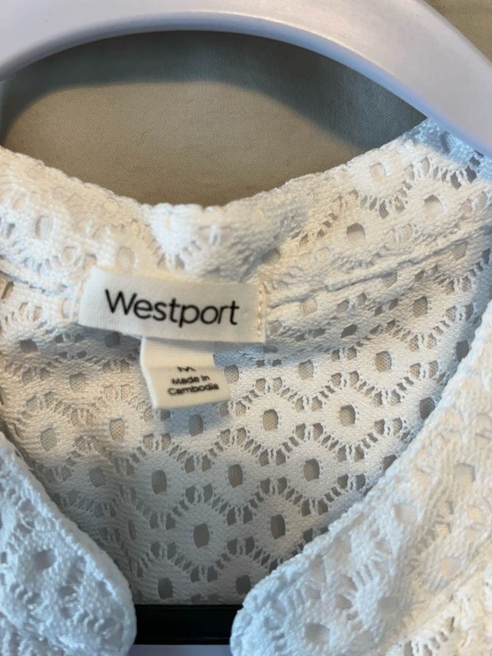 Westport White Sleeveless Eyelet Henley Top - Picture 3 of 4